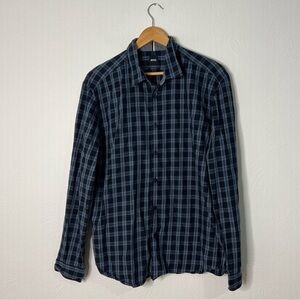 Boss Plaid Button-Down Shirt Blue Long Sleeves Collared Regular Fit Size XL
